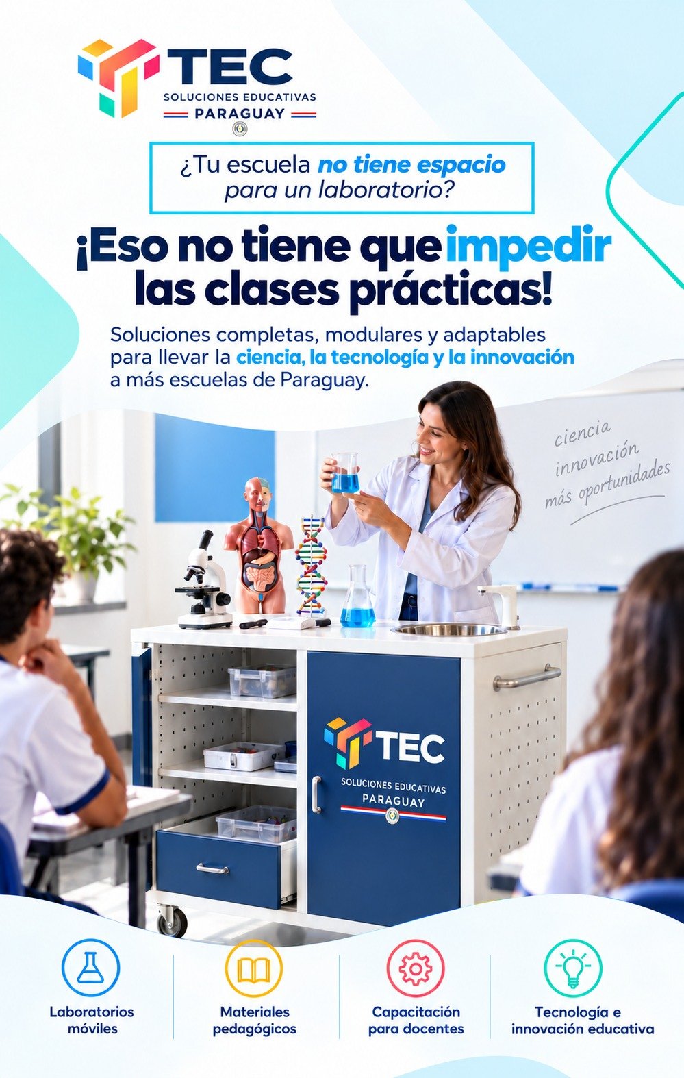 Laboratorio móvil TEC para llevar las clases prácticas de ciencias a distintos espacios. Imagen ilustrativa.
